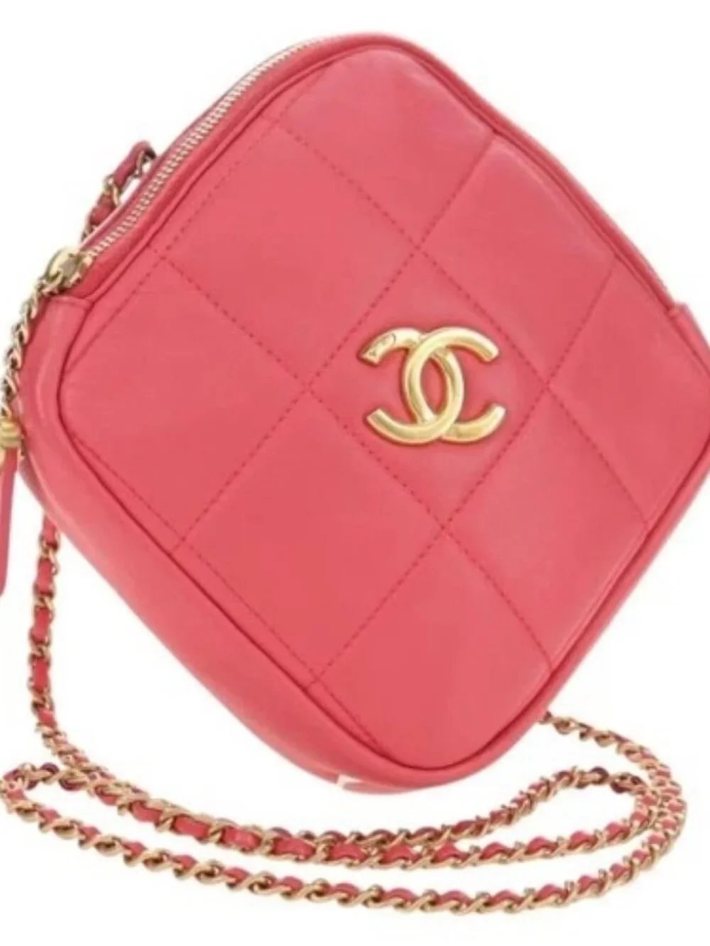 CHANEL Chain Matelasse Shoulder Bag Lamb Skin Pink Gold CC Auth 181486SAM